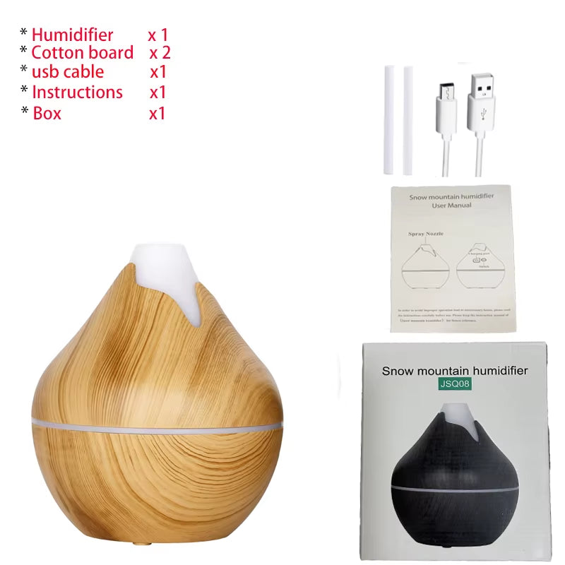 350ML USB Aroma Oil Diffuser Wood Electric Humidifier Ultrasonic Air Humidifier Mini Aromatherapy LED Light Mist Maker for Home