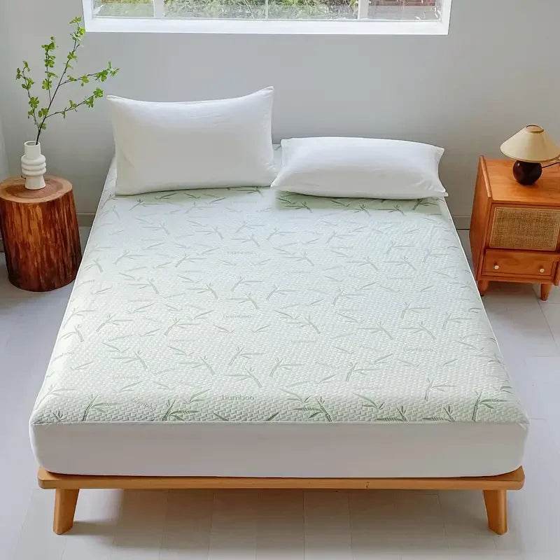 1Pc Waterproof Bamboo Mattress Cover (Without Pillowcase), Cooling & Breathable Fitted Bed Sheet with 6-14Inches Deep Pocket