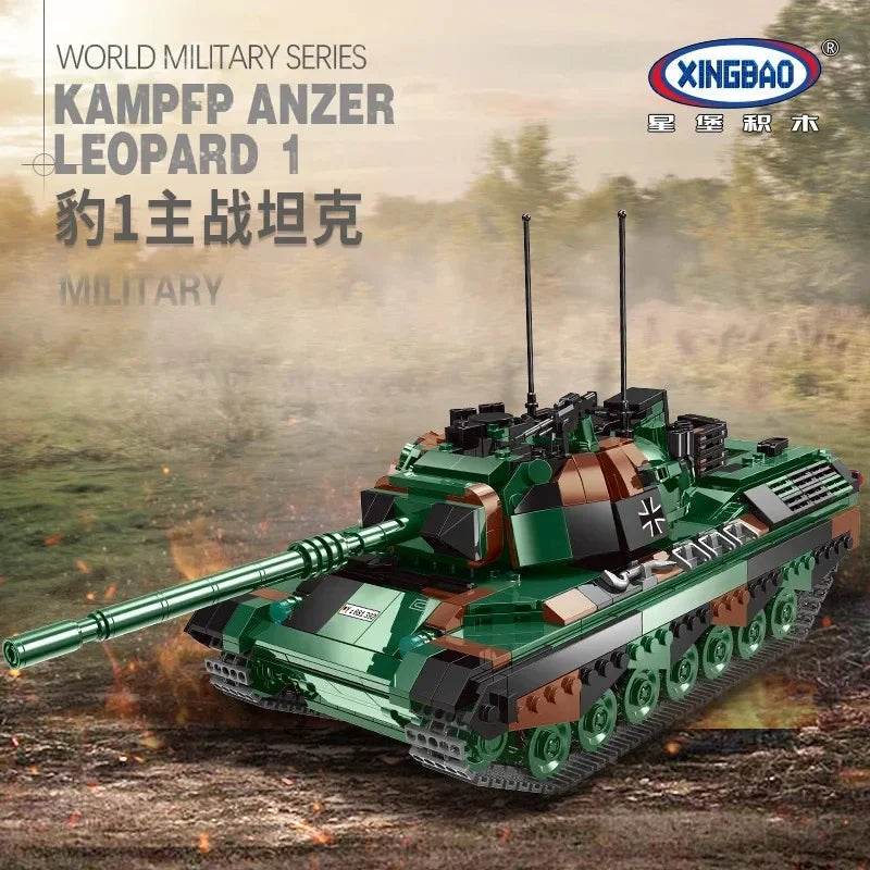 Educational Germany WW2 Leopard 1 Main Station Tank Model Military Armored Car Series DIY Toys Building Blocks Gift for Boys