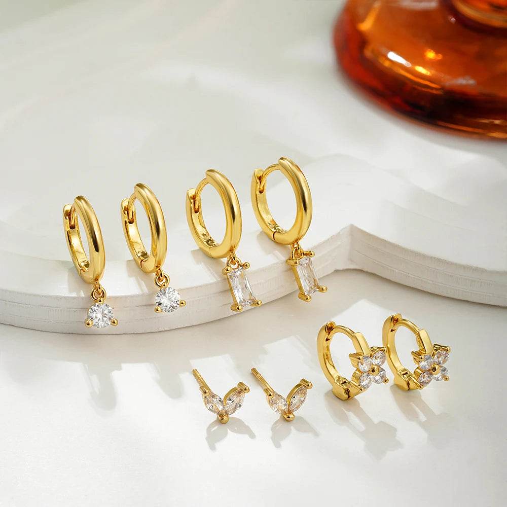 Dainty Zircon Small Stackable 14K Gold Plated Earrings Set for Women Multiple Piercing Cartilage Huggie Hoop Earring Jewelry