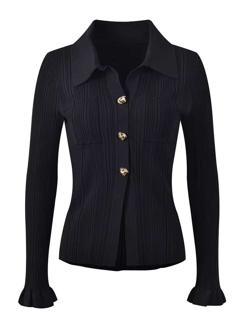 Solid Sexy Two Piece Sets for Women Lapel Long Sleeve Spliced Button Shirt High Wasi Slim Bodycon Skirt Knitted Suits Female