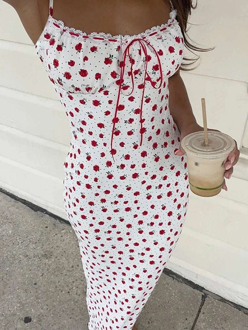 Sexy Backless Print Floral Women Maxi Dress White Spaghetti Strap Evening Dress Female Summer Elegant Party Clubwear