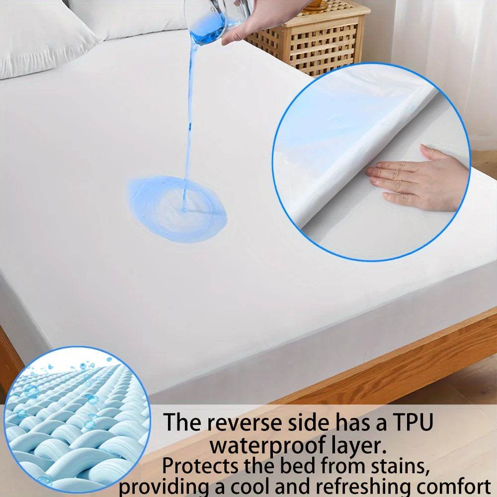 1Pc Cooling Fitted Sheet Made of 100% Cooling Nylon, Waterproof Bed Sheet Breathable Mattress Cover for Hot Sleepers in Summer