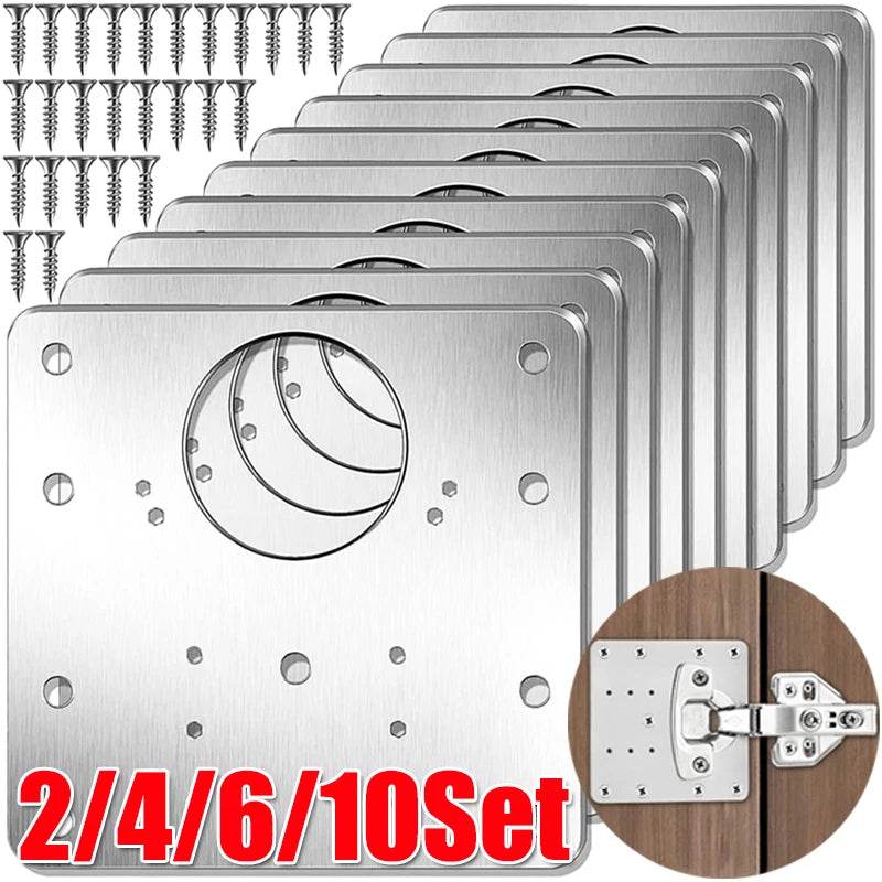 2/10Sets Hinge Repair Plate Kitchen Cabinet Door Hinges Mounting Plate with Screw Flat Fixing Brackets Furniture Hardware Tools