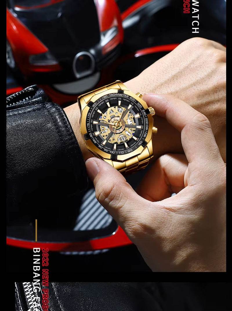 2024  Mens Watches Top Brand Luxury Stainless Steel Waterproof Hollow Out Blue Big Male Wristwatches Relogio Masculino