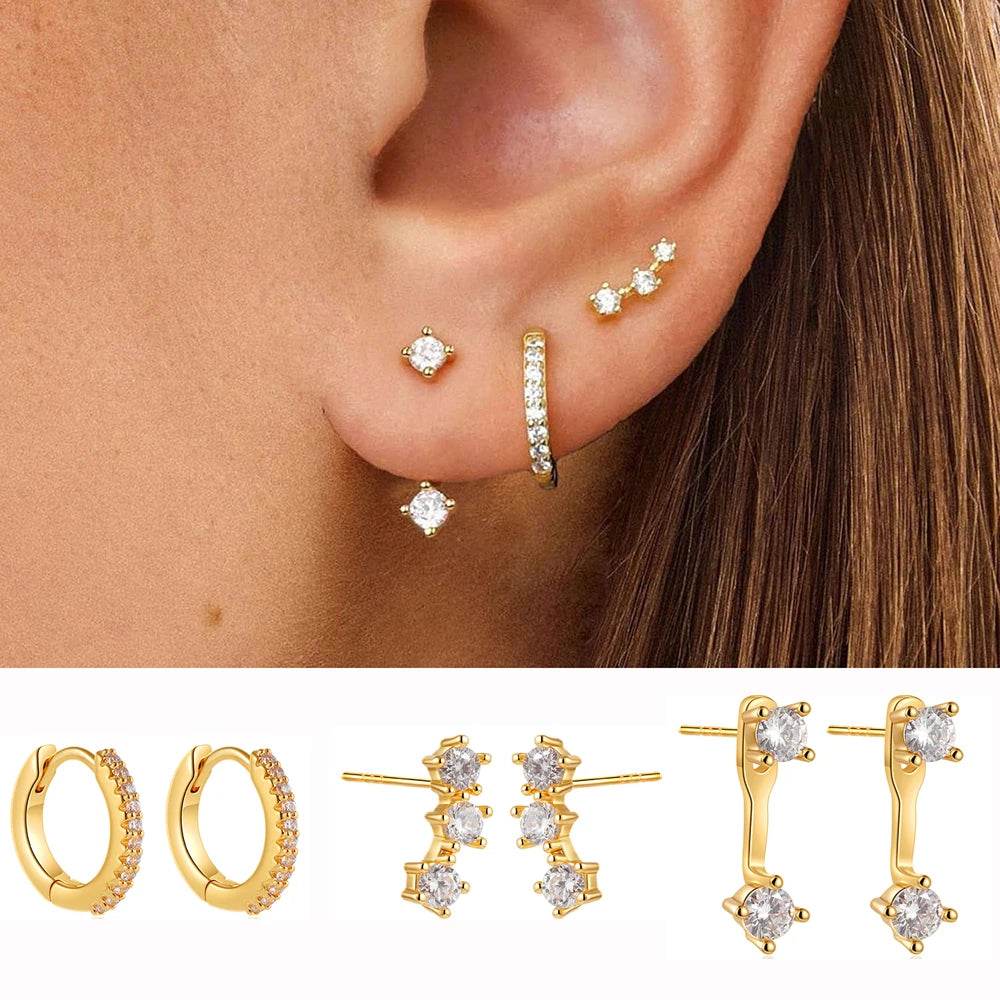 Dainty Zircon Small Stackable 14K Gold Plated Earrings Set for Women Multiple Piercing Cartilage Huggie Hoop Earring Jewelry