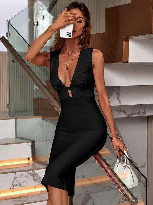 Black Bandage Dress Women Maxi Party Dress Bodycon Elegant Draped Sexy Evening Birthday Club Outfits Summer 2024