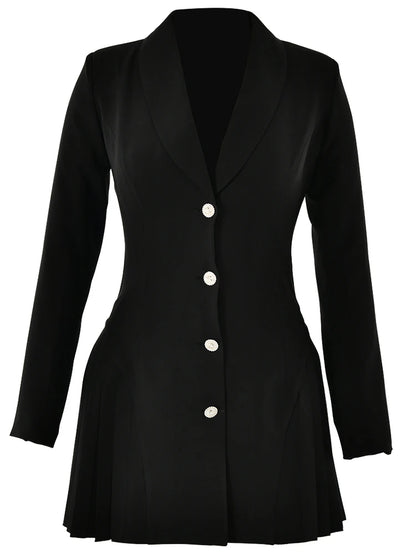 Deep V-Neck Single Breasted Pleated Women Blazer Mini Dress Long Sleeve A-Line Dress Autumn New Elegant Official Clothes