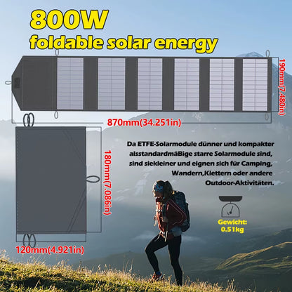 800W Foldable Solar Panel Portable 6-Fold Solar Panels Charger USB 5V DC Full Time Power Solar Panel Mobile Power Supply