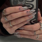 24 Pcs Long French Fire Nails with 1 Jelly Gel and 1 Nail File