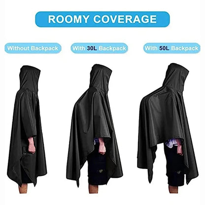 Outdoor 3 in 1 Military Raincoat Hooded Sleeve Waterproof Rain Poncho Motorcycle Rain Cover Camping Hiking Travel Rainwear Tent