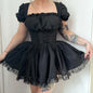 Mall Goth Bandage Harajuku White Lolita Kwaii Dresses Black Women Sexy Mini Dress Gothic Lace Puff Sleeves Bodycon Partywear