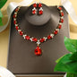 New Red Water Drop Necklace Earrings Set Wedding Accessories Luxury Dubai Bridal Leaf Zircon Jewelry Sets for Women