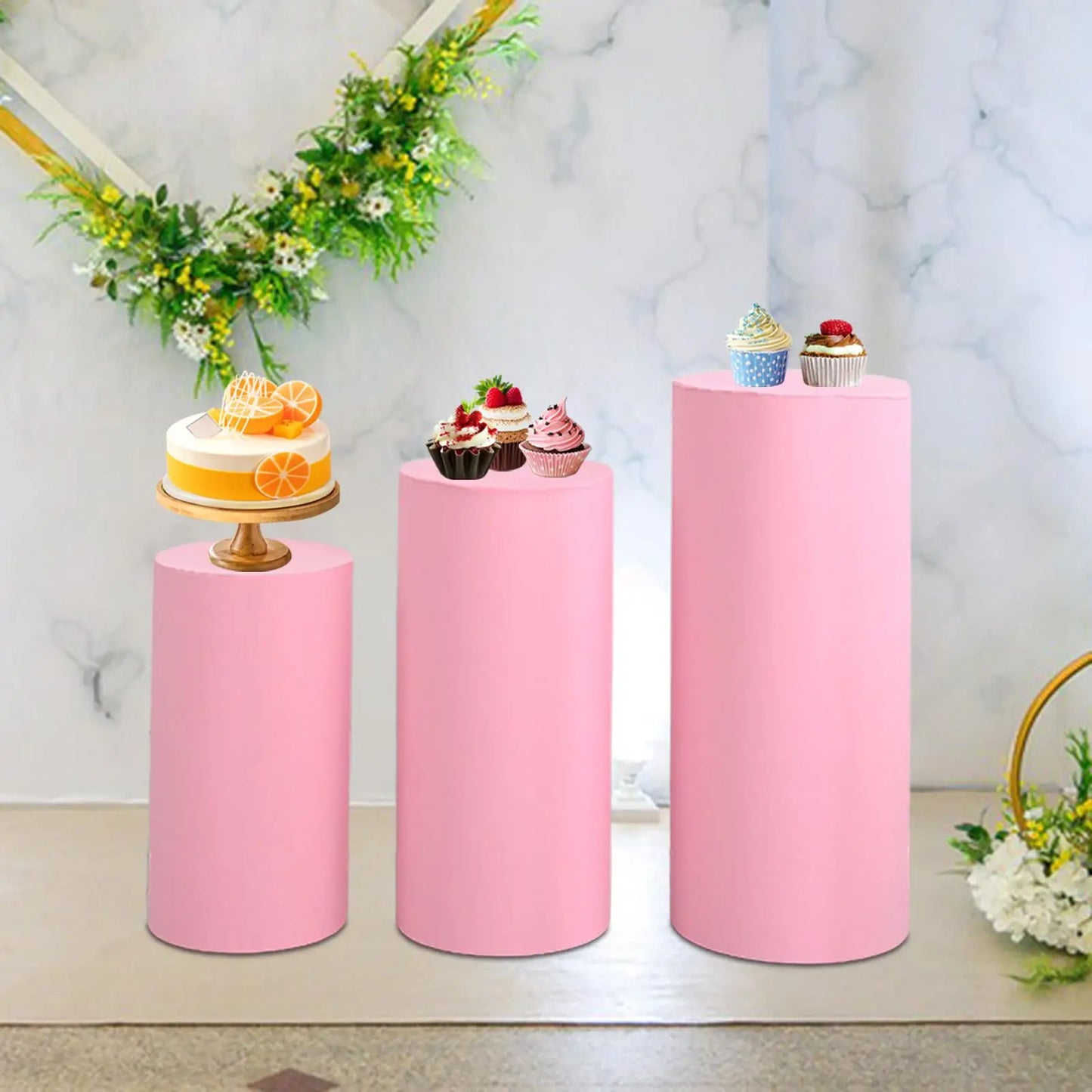 3Pcs Cylinder Pedestal Covers Plinth Stand Pillar Covers Cylinder Plinth Stand Covers for Engagement Wedding Decoration Props