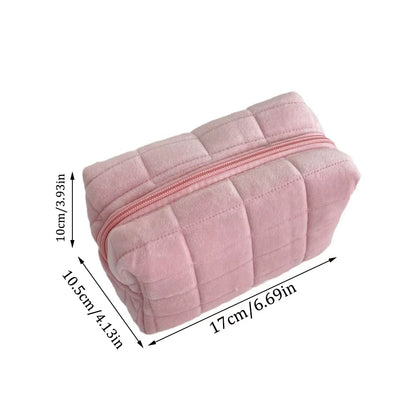 Cute Plush Makeup Bag for Women Portable Travel Small Cosmetic Bags Solid Color Zipper Toiletry Bag Washing Pouch Storage Bags