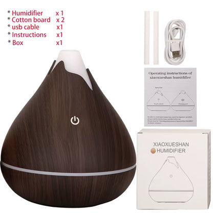 350ML USB Aroma Oil Diffuser Wood Electric Humidifier Ultrasonic Air Humidifier Mini Aromatherapy LED Light Mist Maker for Home