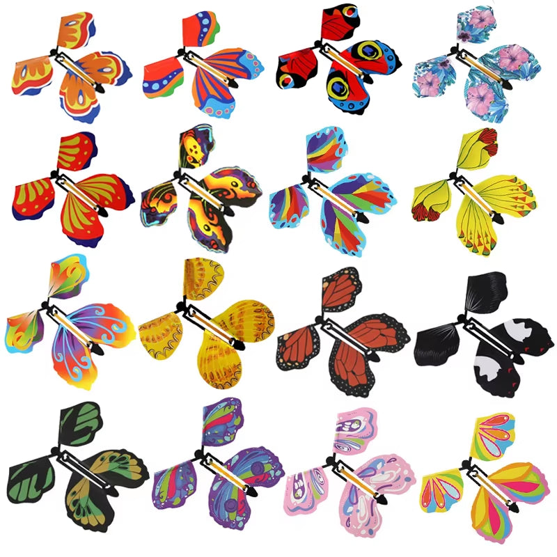 10PCS Random Color Magic Flying Butterfly Wind up Toy Bookmark Internet Celebrity Colorful Butterfly Simulation Party Gift
