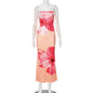 Women'S 2024 New Flower Printed Tubeless Dress Casual Vacation off Shoulder Slim Beach Floor Length Long Dress
