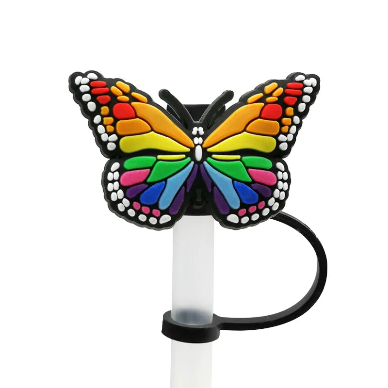 1-5Pcs Silicone Animals Straw Covers Cap, 10 Mm Available Purple Butterfly Straw Topper,Party Supplies Recyclable Dust Proof Tip