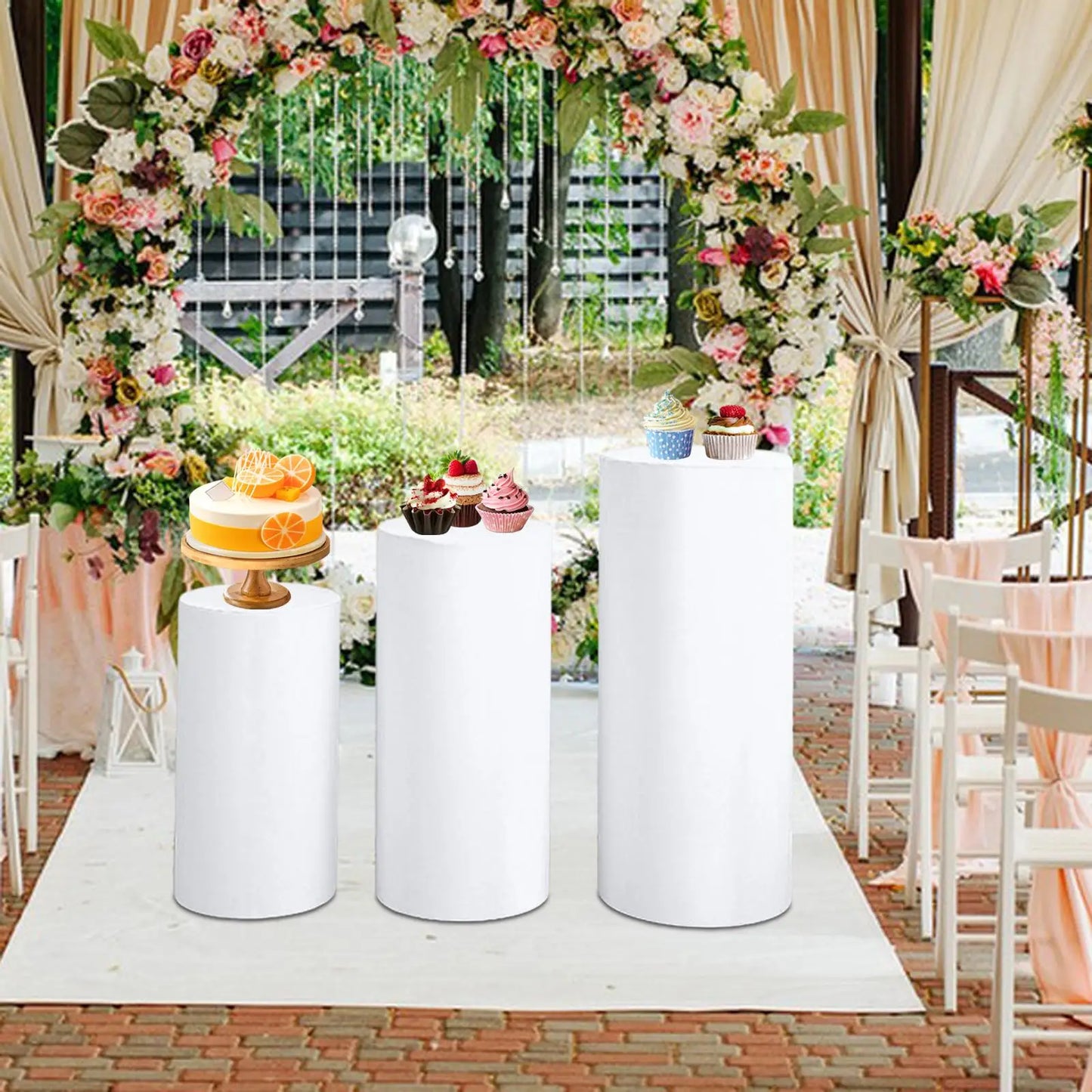 3Pcs Cylinder Pedestal Covers Plinth Stand Pillar Covers Cylinder Plinth Stand Covers for Engagement Wedding Decoration Props