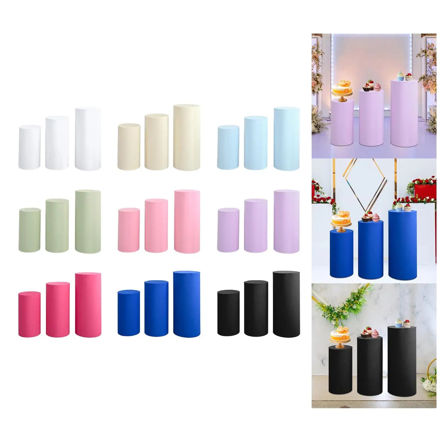 3Pcs Cylinder Pedestal Covers Plinth Stand Pillar Covers Cylinder Plinth Stand Covers for Engagement Wedding Decoration Props