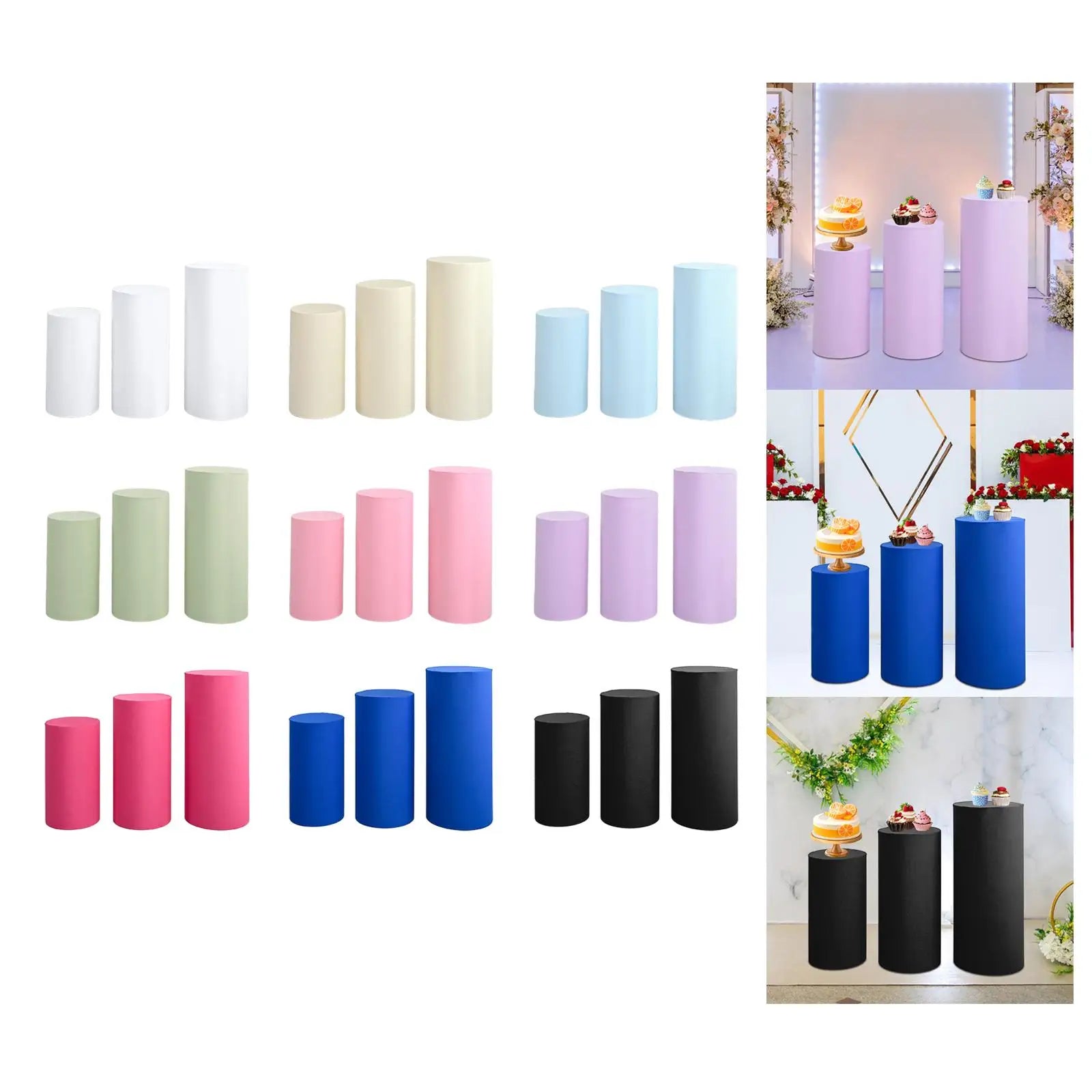 3Pcs Cylinder Pedestal Covers Plinth Stand Pillar Covers Cylinder Plinth Stand Covers for Engagement Wedding Decoration Props