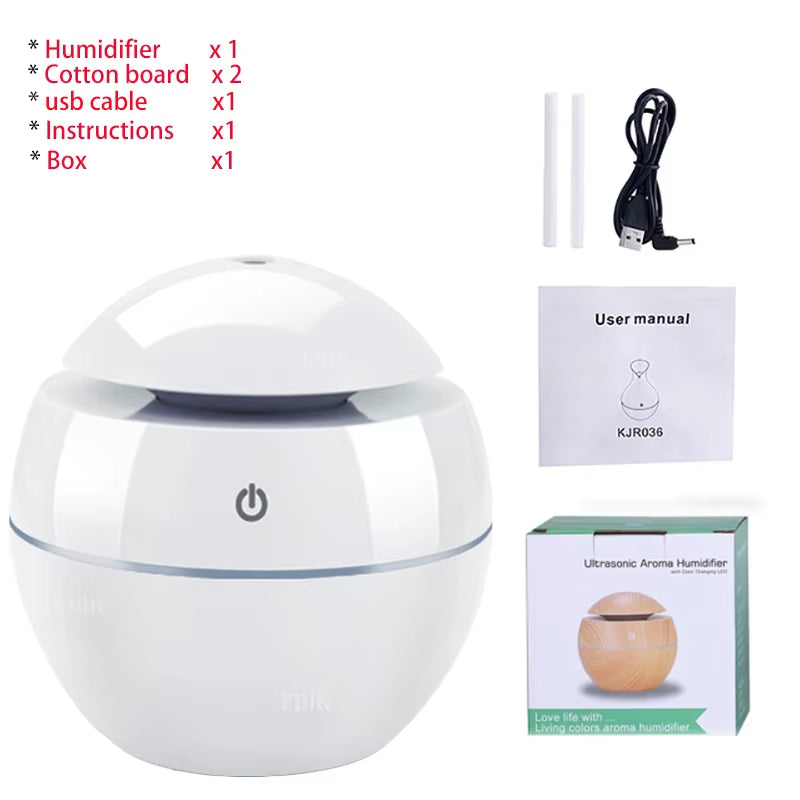 350ML USB Aroma Oil Diffuser Wood Electric Humidifier Ultrasonic Air Humidifier Mini Aromatherapy LED Light Mist Maker for Home