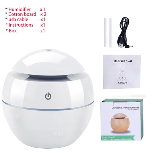 350ML USB Aroma Oil Diffuser Wood Electric Humidifier Ultrasonic Air Humidifier Mini Aromatherapy LED Light Mist Maker for Home