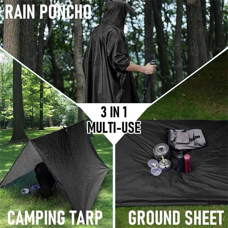 Outdoor 3 in 1 Military Raincoat Hooded Sleeve Waterproof Rain Poncho Motorcycle Rain Cover Camping Hiking Travel Rainwear Tent