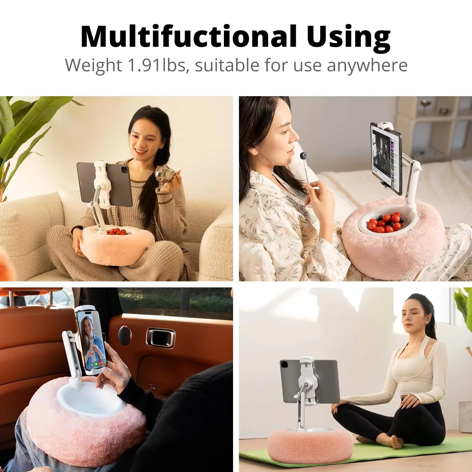 Plush Pillow Mobile Phone Tablet Holder Desktop Stand Adjustable Length Angle for Binge-Watching Live Straming Video Chat