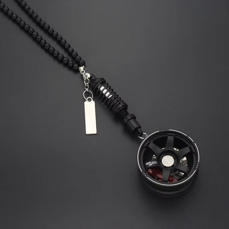 Car Mirror Rearview Pendant Auto Interior Decor Pendants Aluminum Wheel with Shock Absorber Ornament Hanging Accessories