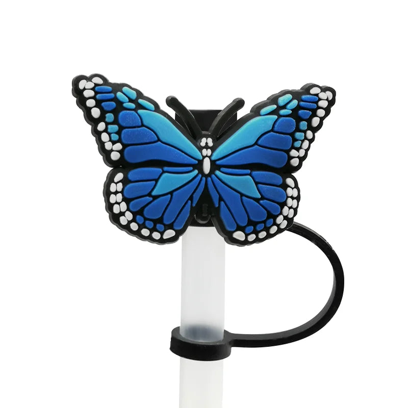 1-5Pcs Silicone Animals Straw Covers Cap, 10 Mm Available Purple Butterfly Straw Topper,Party Supplies Recyclable Dust Proof Tip