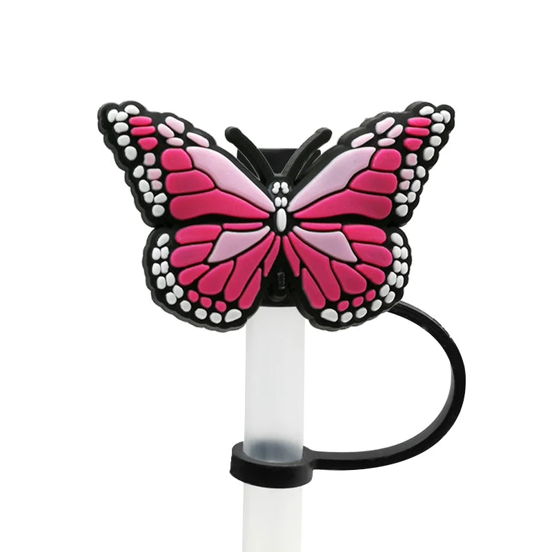 1-5Pcs Silicone Animals Straw Covers Cap, 10 Mm Available Purple Butterfly Straw Topper,Party Supplies Recyclable Dust Proof Tip
