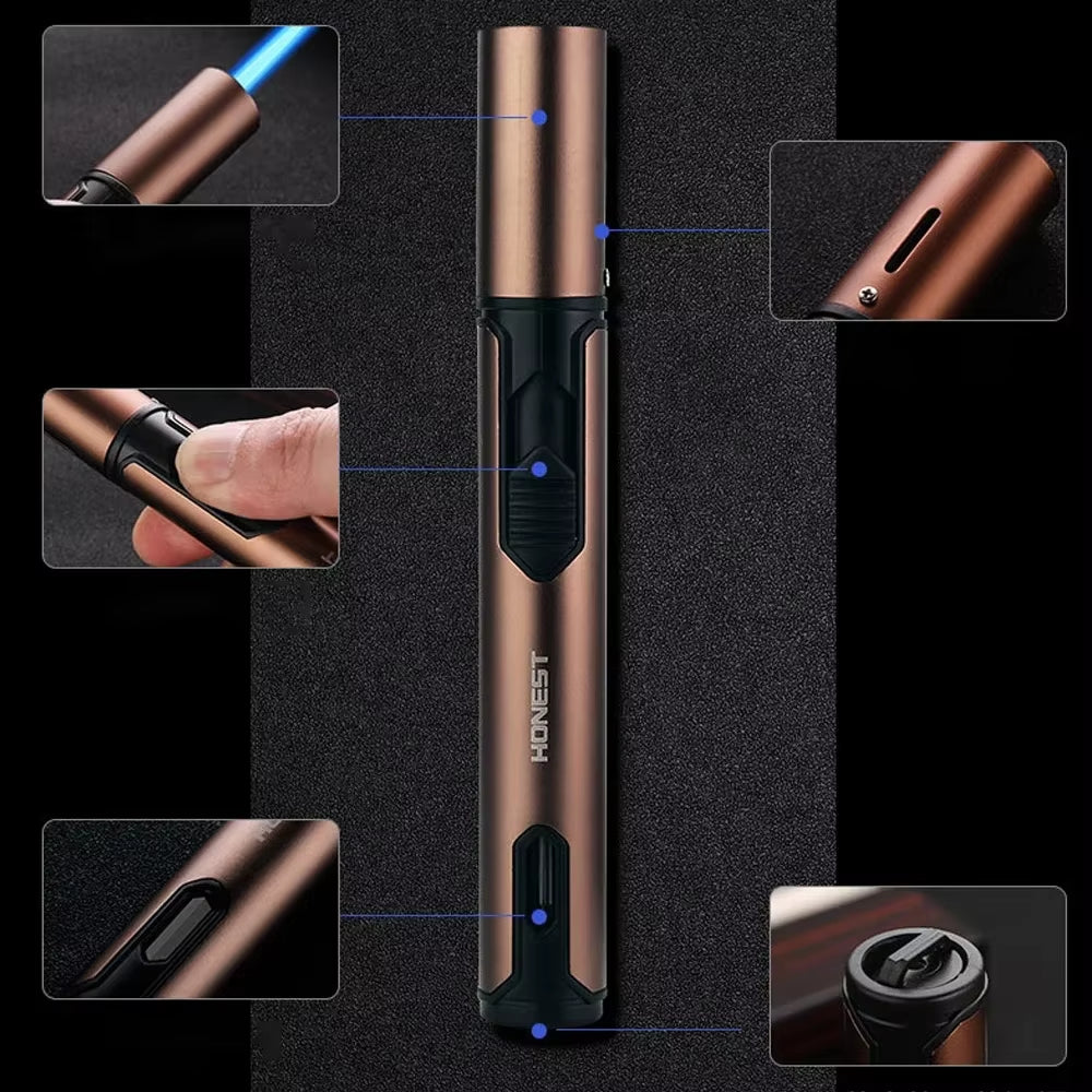 New HONEST Cigar Lighter Jet Flame Portable Butane Torch Lighter with Punch Mini Plastic Cigarette Lighter for Gift （No Gas）