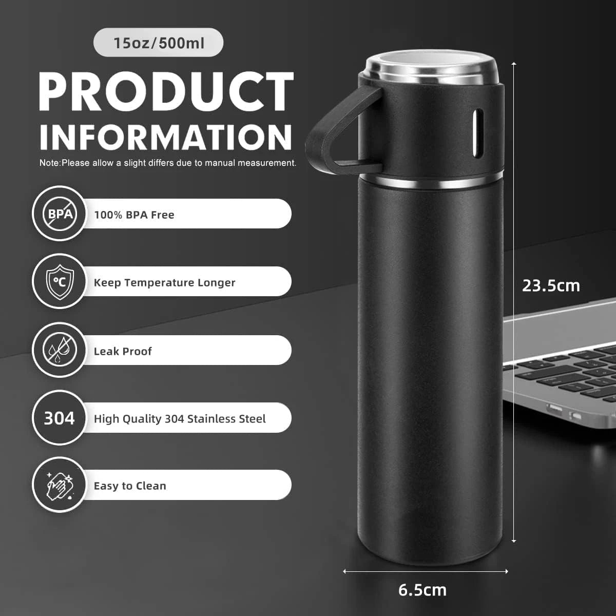 500ML Stainless Steel Vacuum Flask Office Business Style Thermos Cup Coffee Tea Insulation Cup Outdoor Thermal Water Bottle