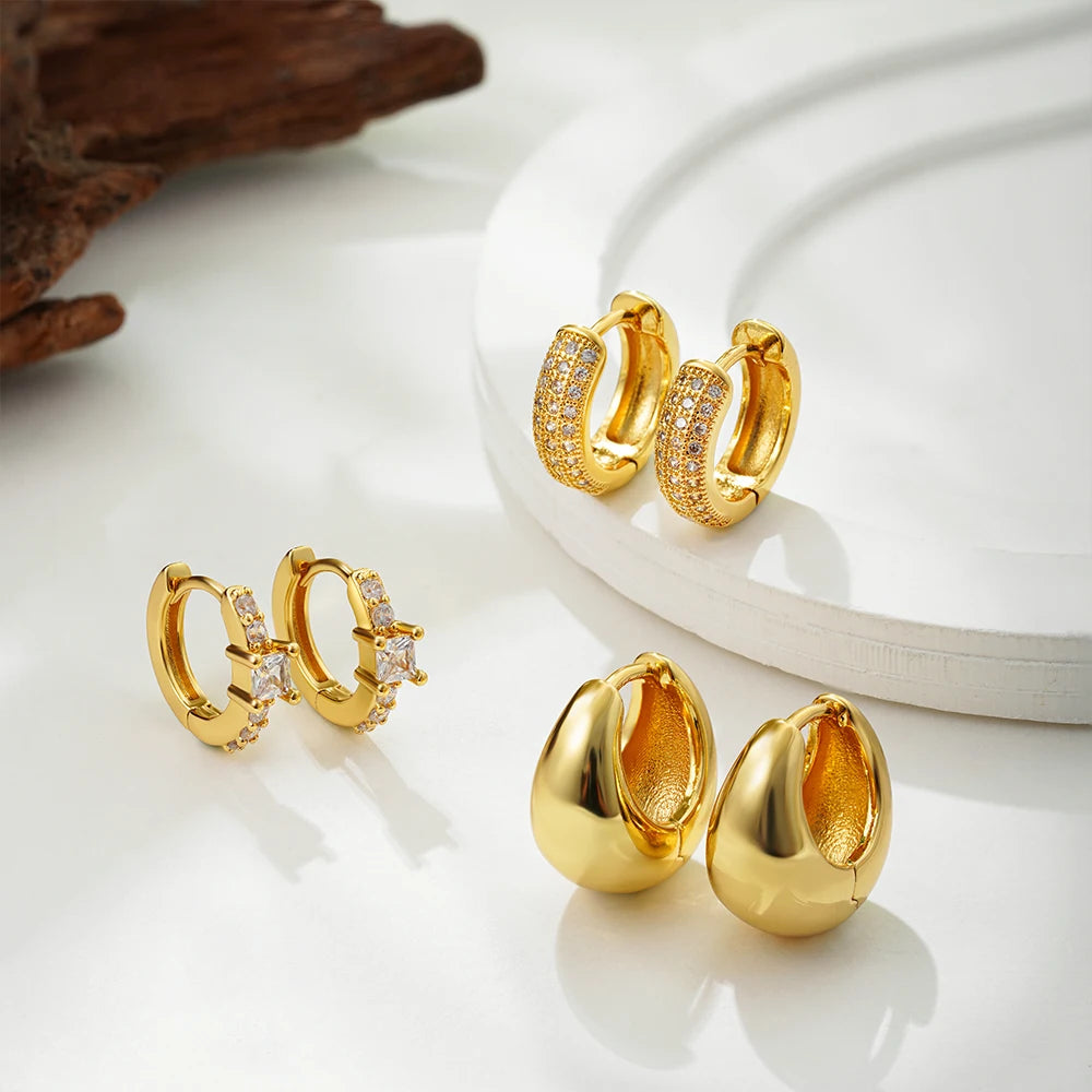 Dainty Zircon Small Stackable 14K Gold Plated Earrings Set for Women Multiple Piercing Cartilage Huggie Hoop Earring Jewelry