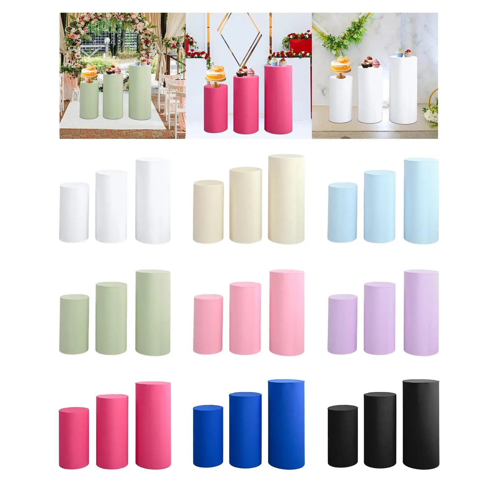 3Pcs Cylinder Pedestal Covers Plinth Stand Pillar Covers Cylinder Plinth Stand Covers for Engagement Wedding Decoration Props