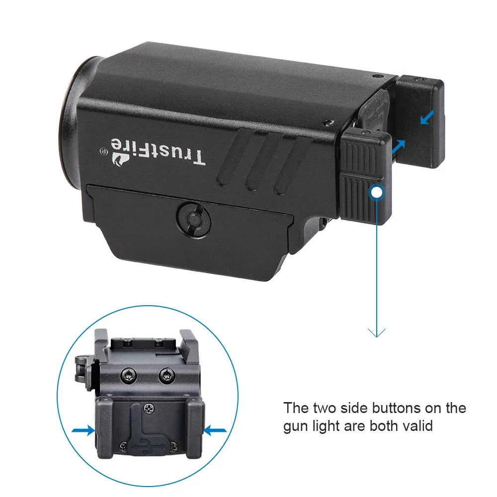 GM23 Tactical LED Flashlights 800 Lumens Quick Release Glock Light 2 Modes Rail Mounted Compact USB Rechargeable Torch