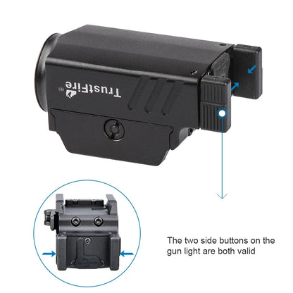 GM23 Tactical LED Flashlights 800 Lumens Quick Release Glock Light 2 Modes Rail Mounted Compact USB Rechargeable Torch