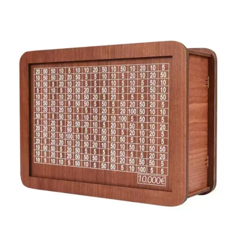 500/1000/2000/3000/5000/10000 Euro Money Box Piggy Bank Wood Money Bank Reusable Money Box with Saving Goal and Numbers Boxes