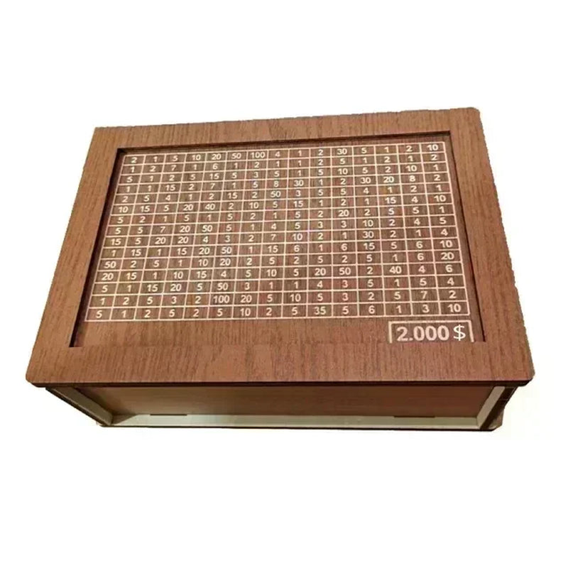 500/1000/2000/3000/5000/10000 Euro Money Box Piggy Bank Wood Money Bank Reusable Money Box with Saving Goal and Numbers Boxes