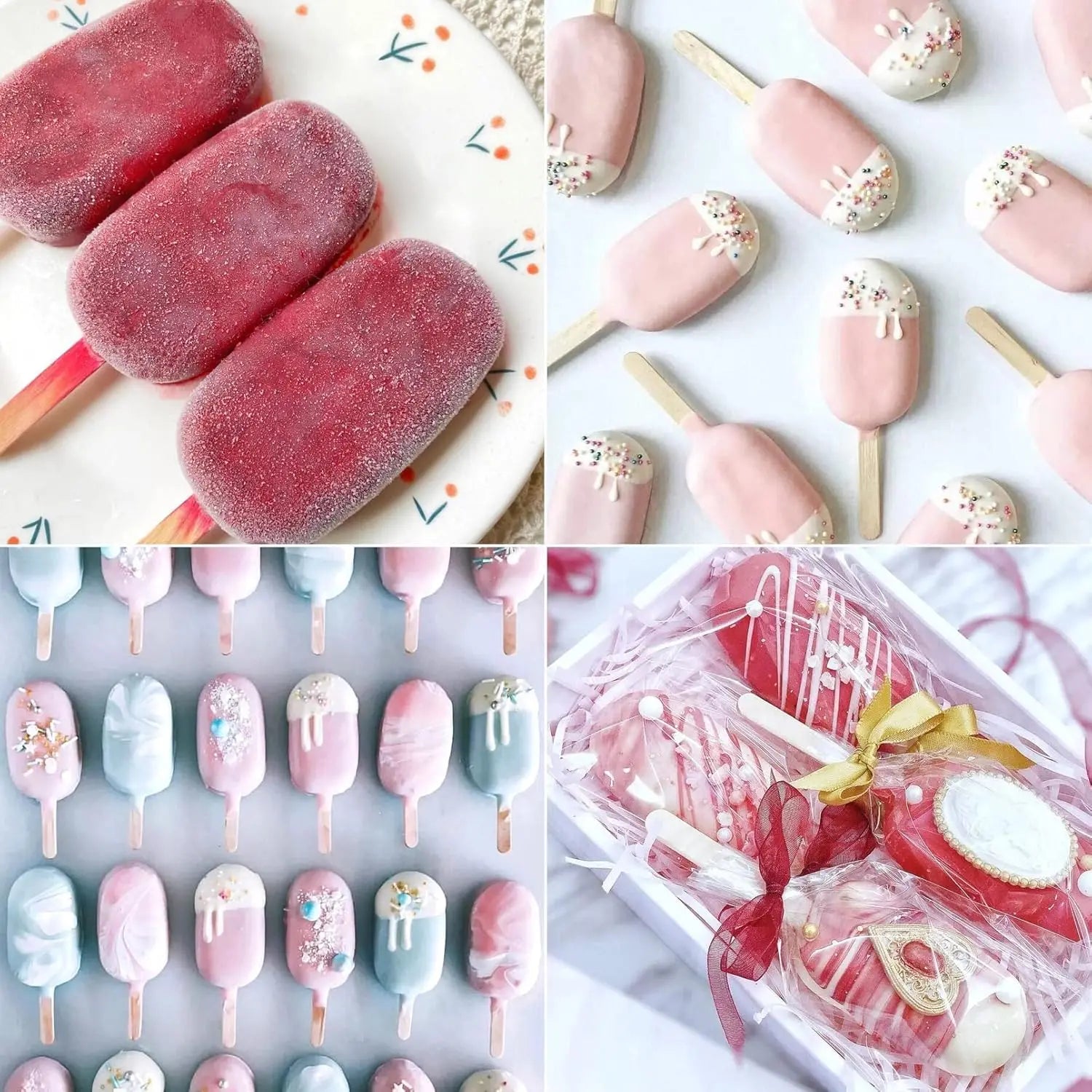 SAKOLLA Popsicle Silicone Mold, 4 Cavity Popsicle Molds, Home DIY Ice Cream. Children'S Handmade Cake, Ice Cream Mold, Oval Cake
