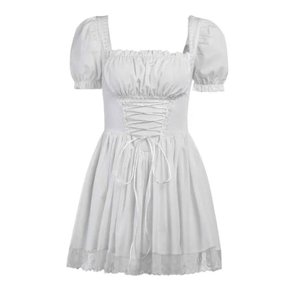 Mall Goth Bandage Harajuku White Lolita Kwaii Dresses Black Women Sexy Mini Dress Gothic Lace Puff Sleeves Bodycon Partywear