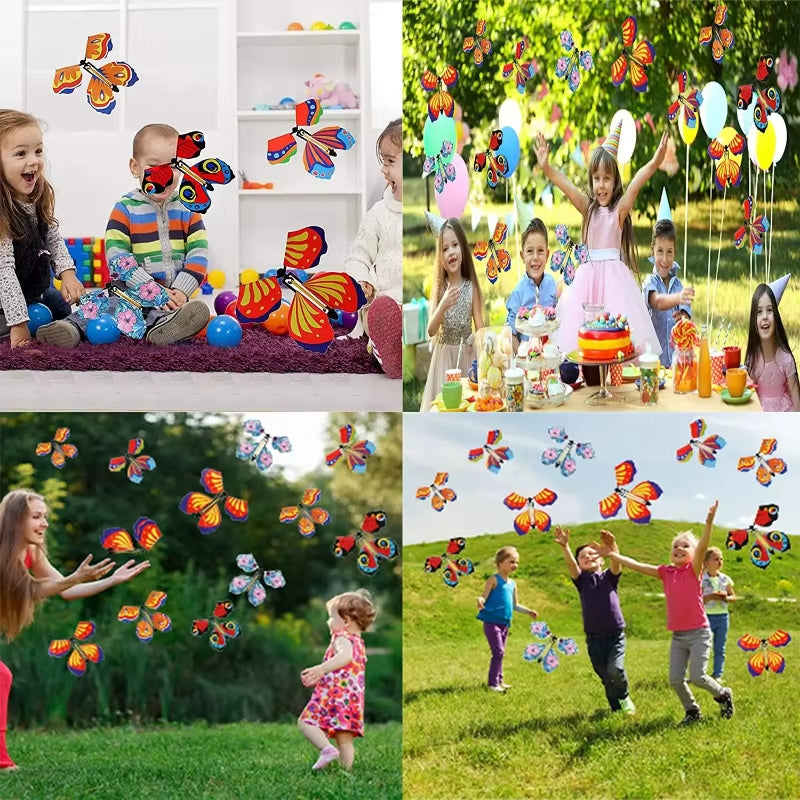 10PCS Random Color Magic Flying Butterfly Wind up Toy Bookmark Internet Celebrity Colorful Butterfly Simulation Party Gift