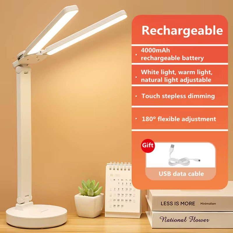 LED Desk Lamp 3 Levels Dimmable Touch Night Light USB Rechargeable Eye Protection Foldable Table Lamp for Bedroom Bedside Readin