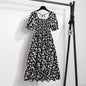 Spring Summer Chiffon Dresses Fashion Female Elastic Waist Short Sleeve Pleated Casual Dress Women A-Line Dresses Vestidos