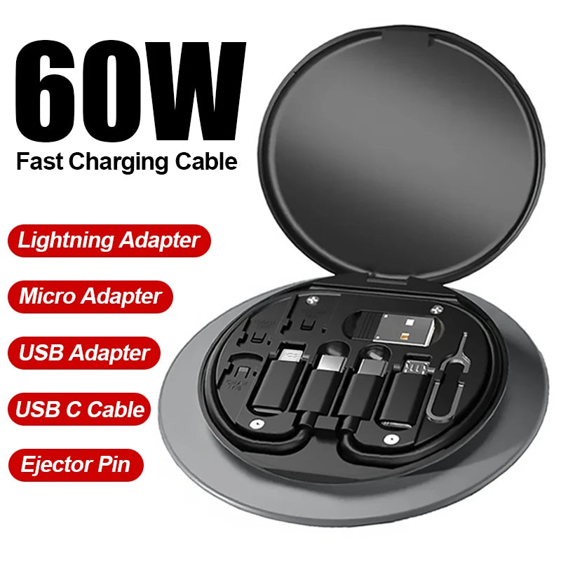 USB Type C to USB C Micro Lightning Fast Charging Cable 60W Multifunction Data Cable Adapter for Iphone Samsung Xiaomi Huawei