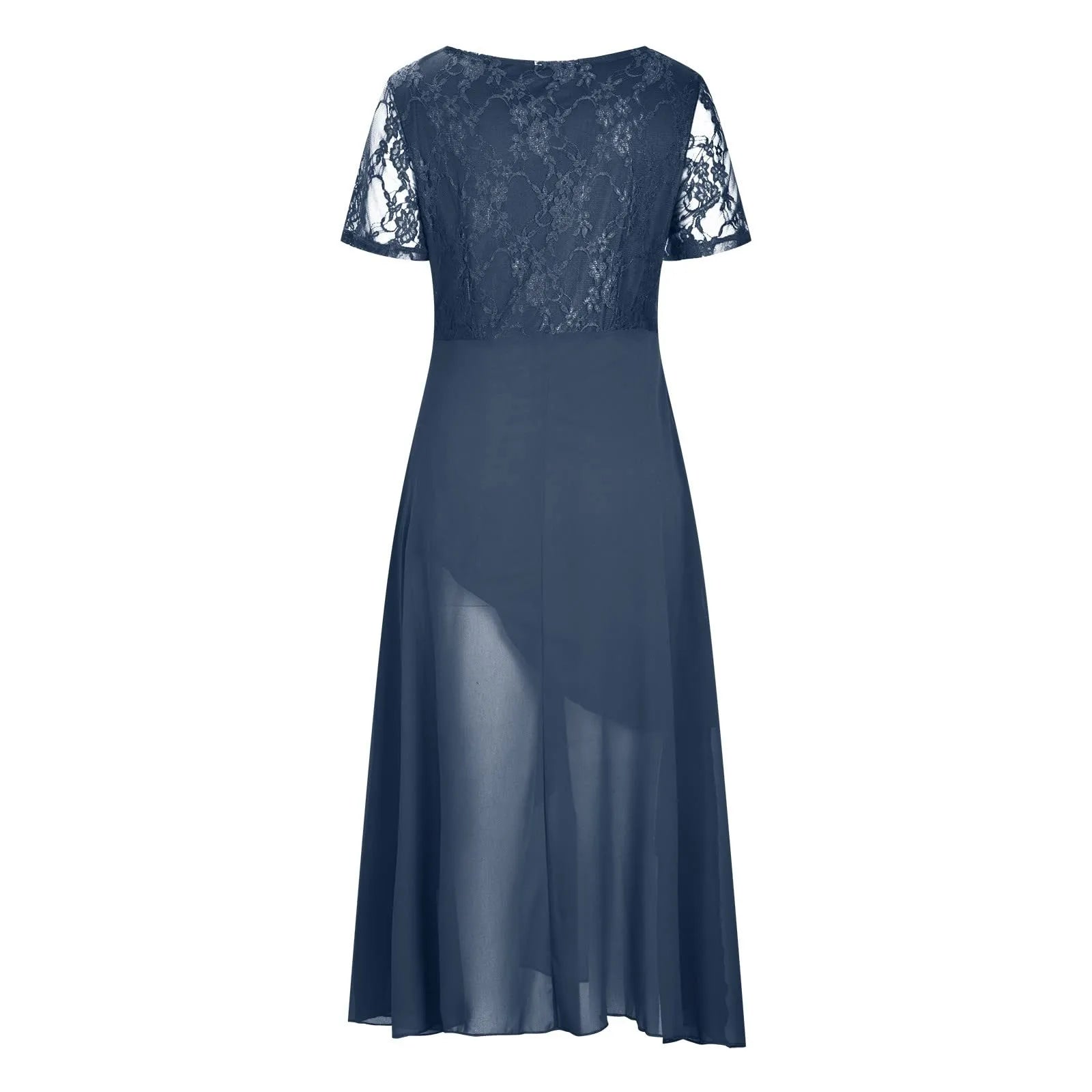 Vestidos Largos Dresses for Women Elegant Lace Chiffon Flowy Dress Evening Party Gown V Neck Short Sleeve Lace Chiffon Dress