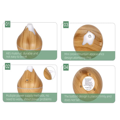 350ML USB Aroma Oil Diffuser Wood Electric Humidifier Ultrasonic Air Humidifier Mini Aromatherapy LED Light Mist Maker for Home