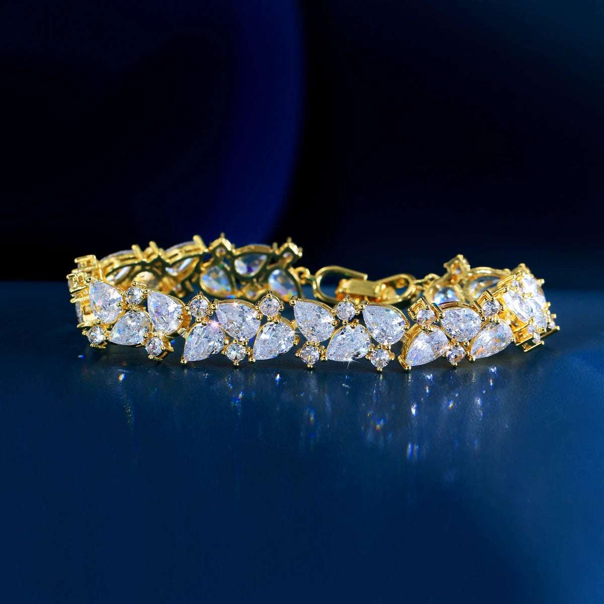Shiny African Cubic Zirconia Dubai Gold Plated Engagement Wedding Bridal Bracelet Jewelry Accessories for Women CB267